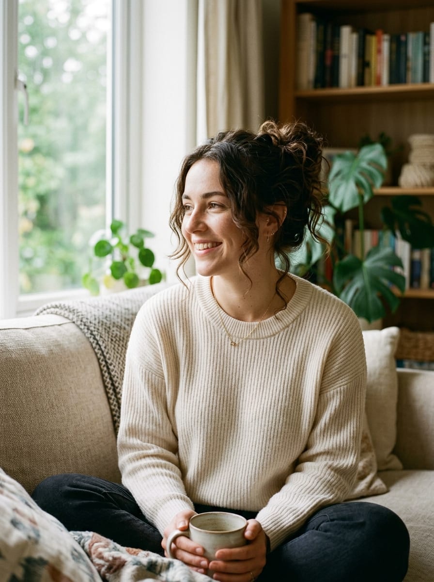Messy Bun mit welligen Strähnen - Frisur für wellige Haare